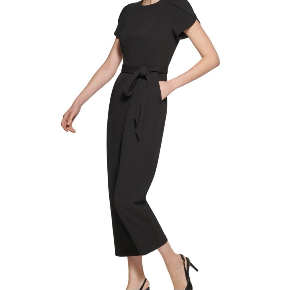 Calvin Klein Black Short-Sleeve Belted Jumpsuit Women’s 12